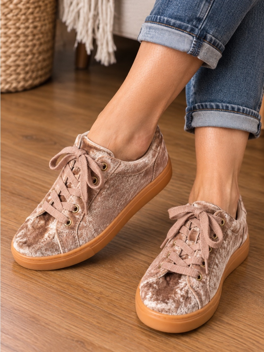 Stradivarius Tan Velvet Sneakers
